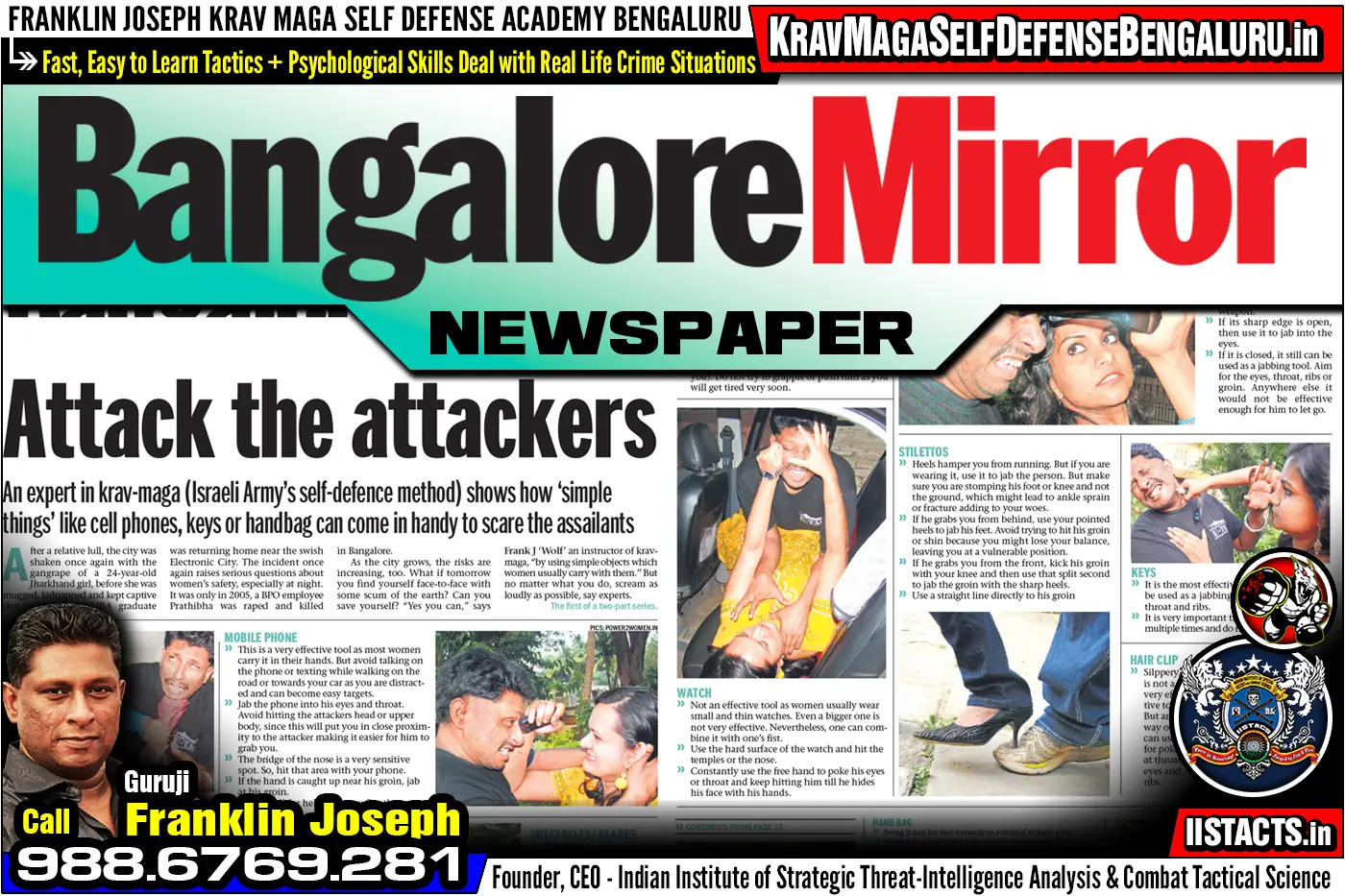 Press Article > Bangalore Mirror Newspaper ~ Attack the attackers > Franklin Joseph Krav Maga Self Defense Bengaluru Training