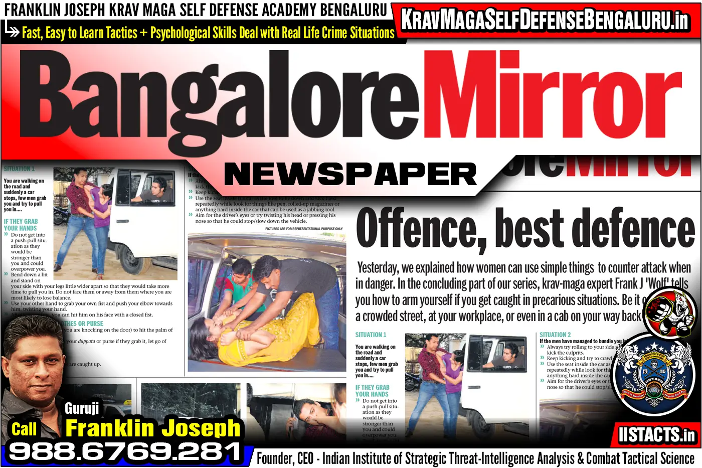 Press Article > Bangalore Mirror Newspaper ~ Offence is the best defence > Franklin Joseph Krav Maga Self Defense Bengaluru Training