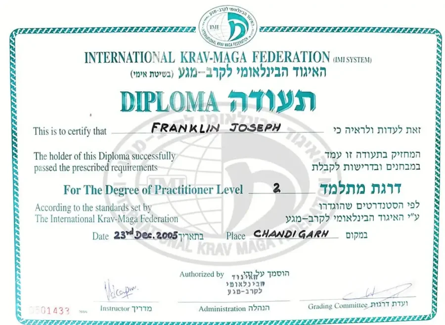 Ceo, founder & specialist > guruji franklin joseph 19 Franklin Joseph Krav Maga Certificate 06