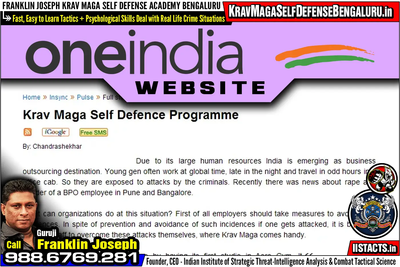 Press Article > OneIndia Website ~ Krav Maga Self Defense Programme > Franklin Joseph Krav Maga Self Defense Bengaluru